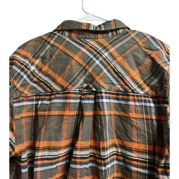 CQR Men's Flannel Shirt Brown Orange Long Sleeve Button Up Size Large - Picture 10 of 11